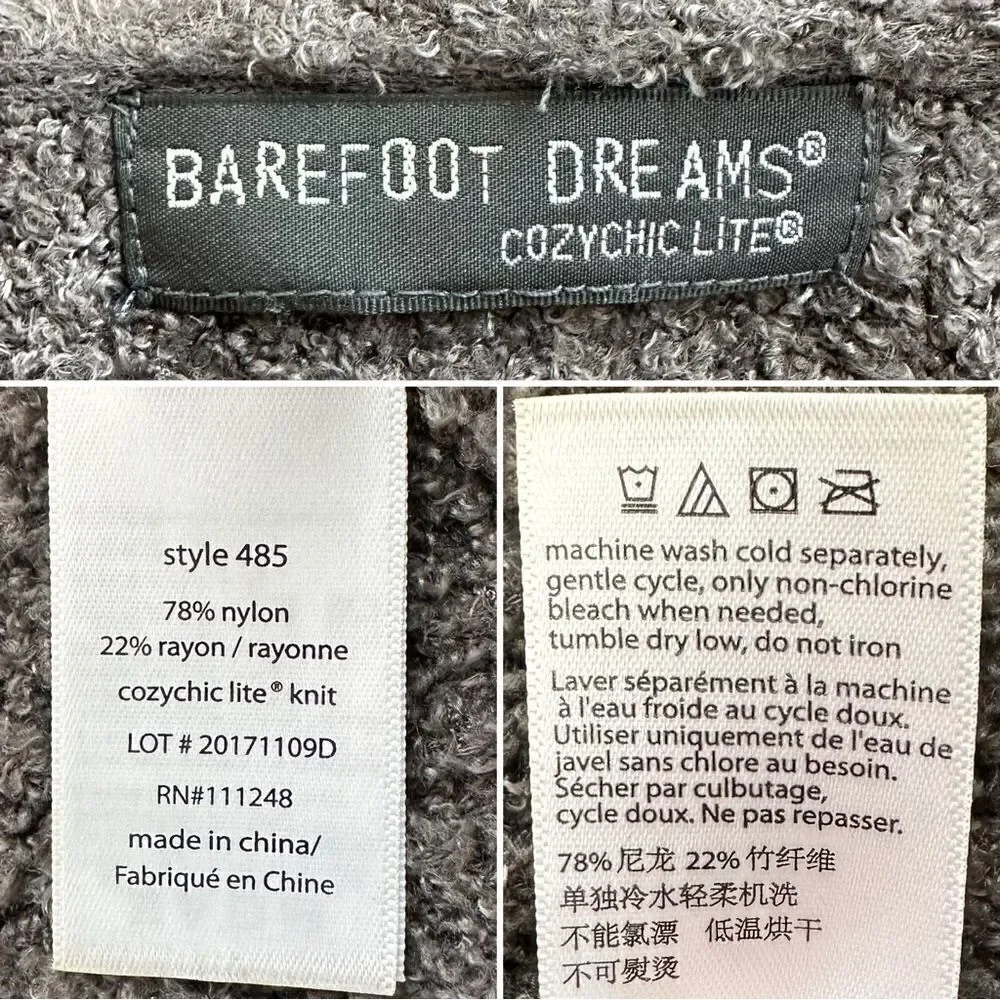 Barefoot Dreams Cozychic Lite Charcoal Gray Open Front Cardigan, Sz Medium - Picture 12 of 13